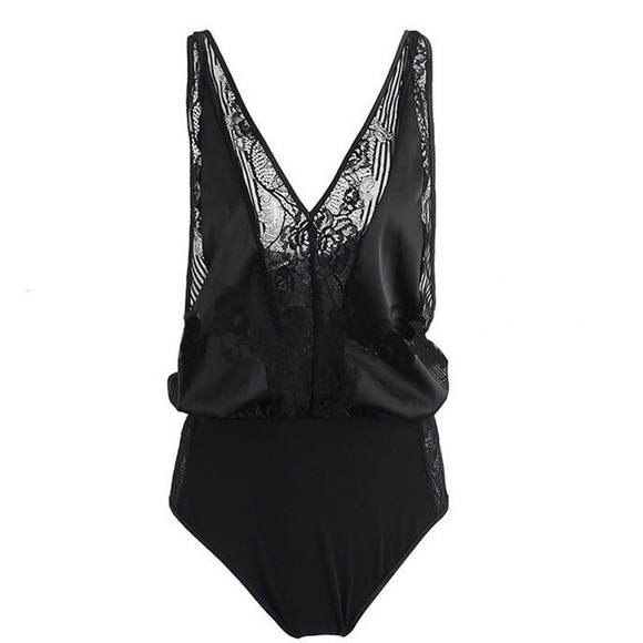 'Vanessa' Black Silk Lace Bodysuit - Picture 5 of 6